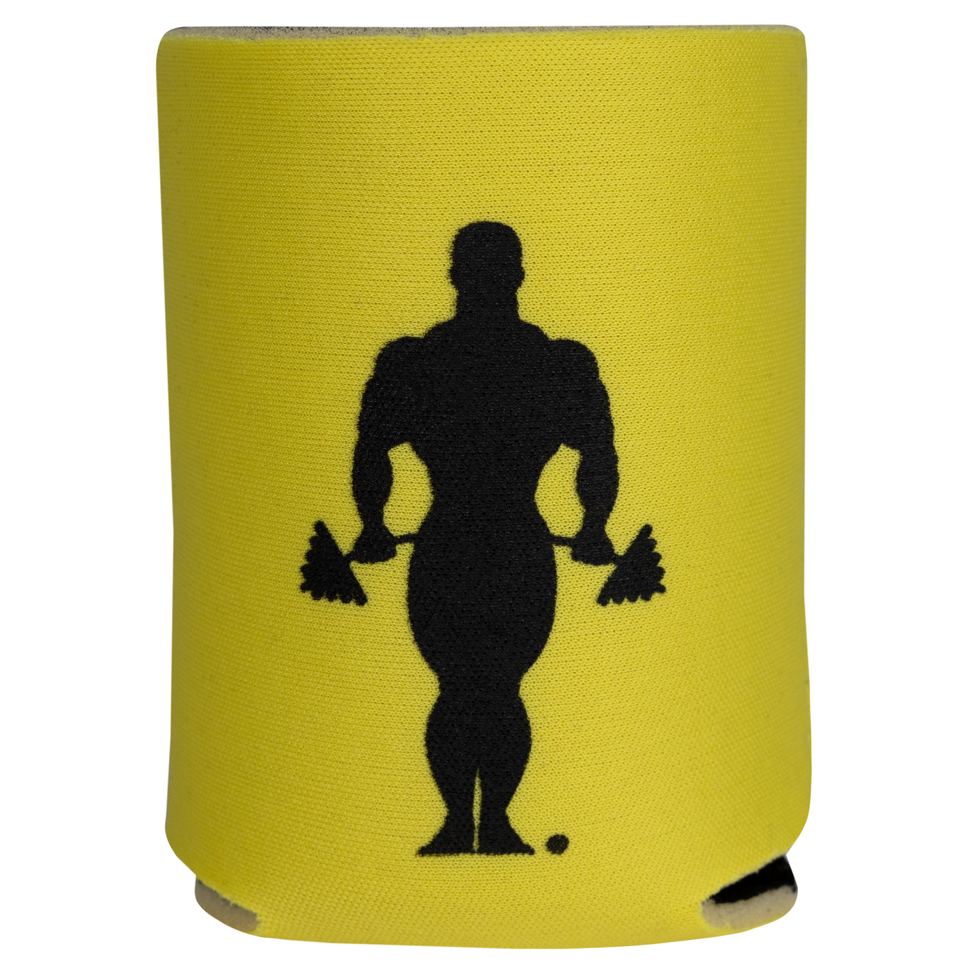 Yellow Koozie with black Muscle joe on the side